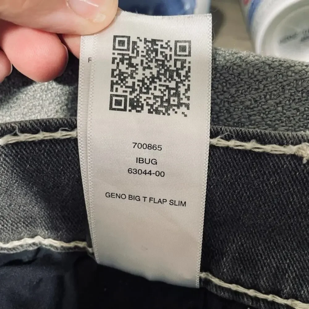 True Religion Jeans Mens 40x31 Grey Geno Relaxed Slim Big T Flap Whisker Marks